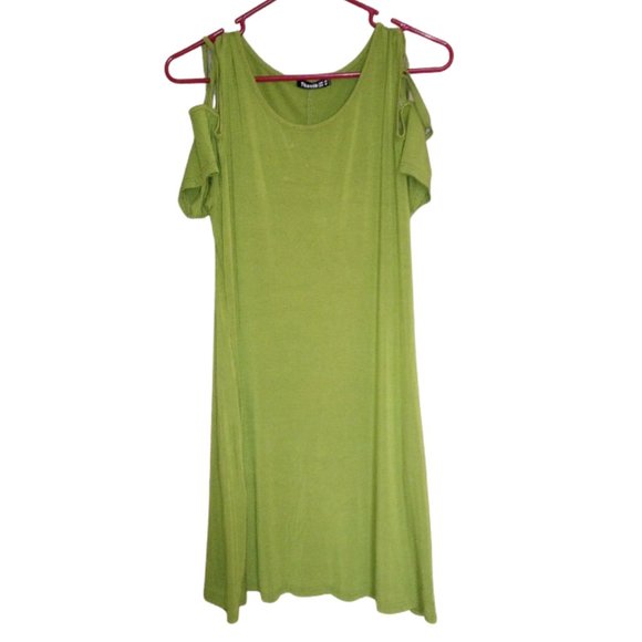 Thanth Criss Cross Cold Shoulder Sleeve Dress Tunic Pockets Green Size M… - Picture 1 of 4